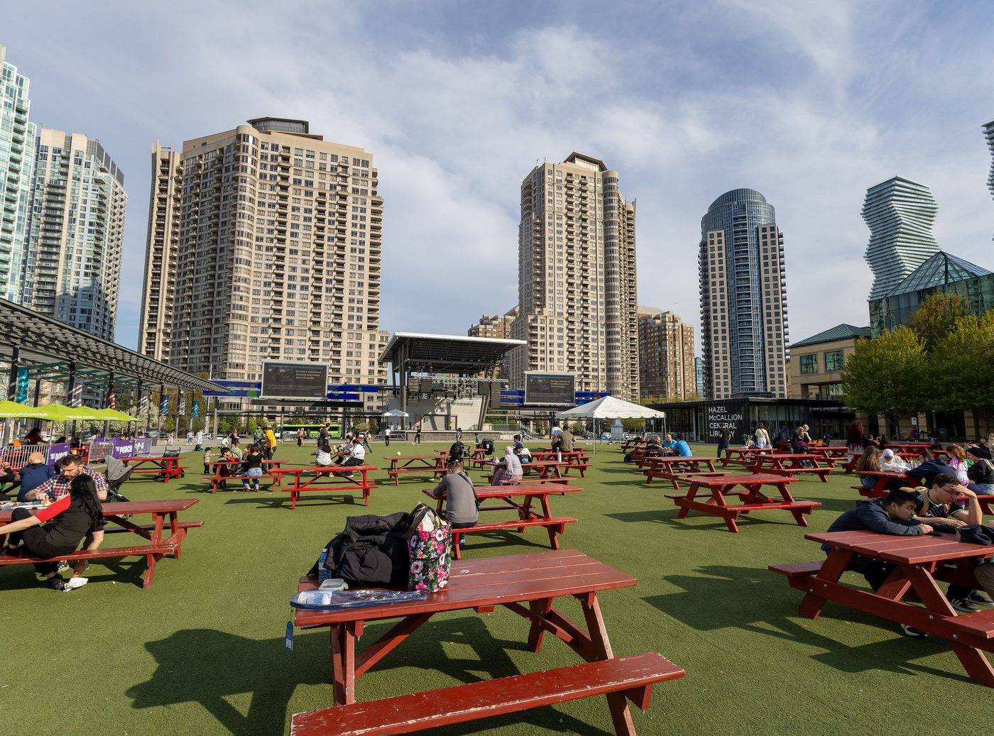 Mississauga Celebration Square and the civic centre clock tower — Sensible serves commercial and industrial buildings across Mississauga, Ontario