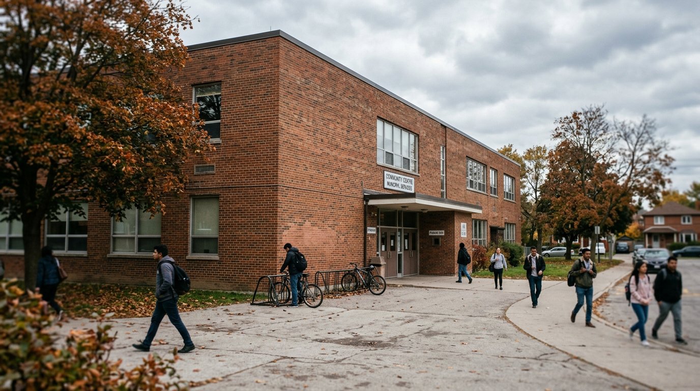 Exterior of a public school or municipal building in the Greater Toronto Area