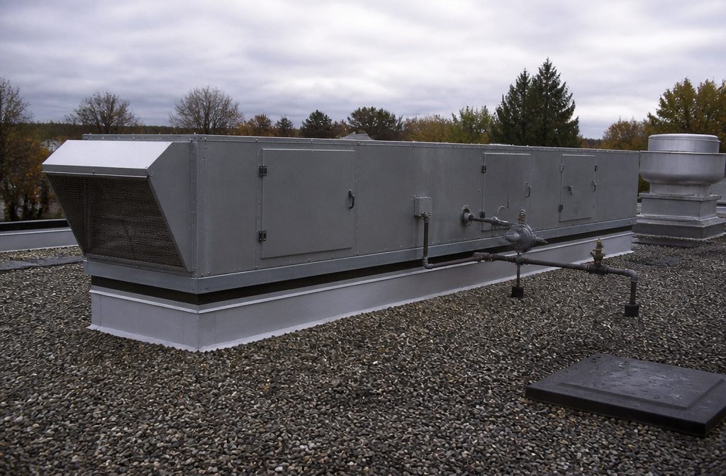 Commercial make-up air unit installed on a flat roof